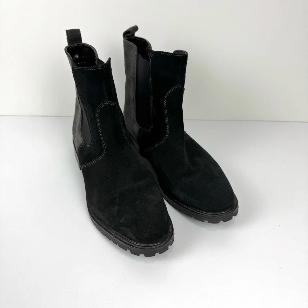 PALMROTH Women’s Sz 7.5 Suede Leather Booties Ankle Boots Two Tone Black & Grey